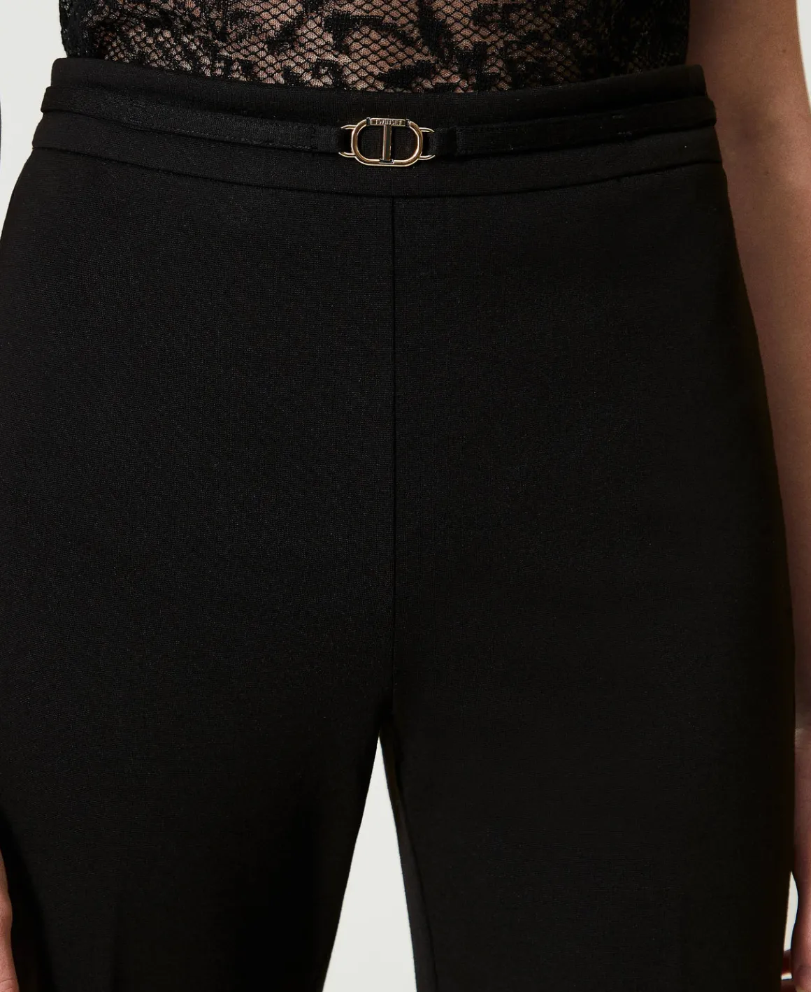 TWINSET Milano Pantaloni Straight Leg Con Cinturino Oval T | Pantaloni Eleganti | Pantaloni Dritti E A Sigaretta