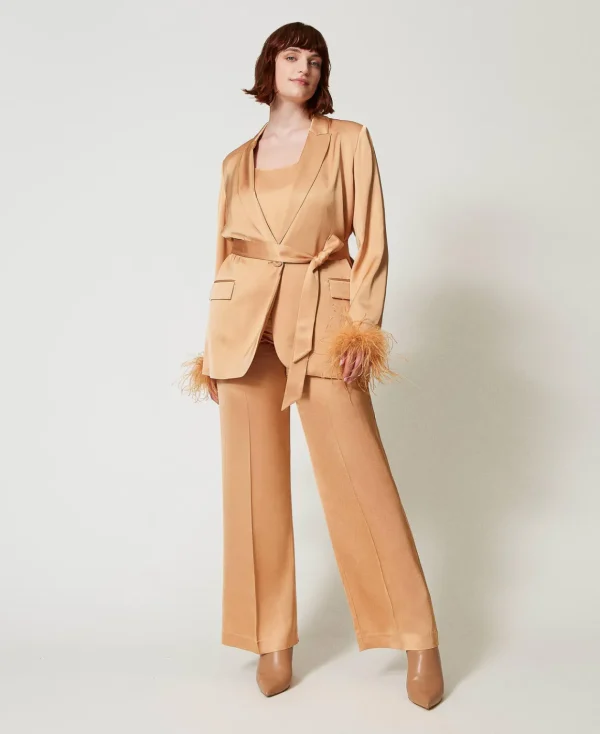 TWINSET Milano Pantaloni Straight Leg In Raso | Pantaloni Eleganti | Pantaloni Dritti E A Sigaretta
