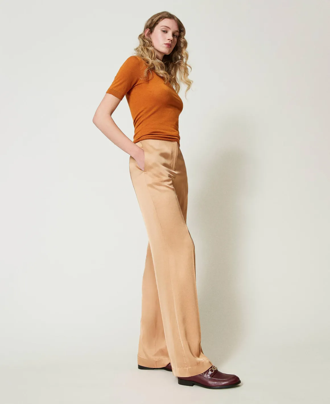 TWINSET Milano Pantaloni Straight Leg In Raso | Pantaloni Eleganti | Pantaloni Dritti E A Sigaretta