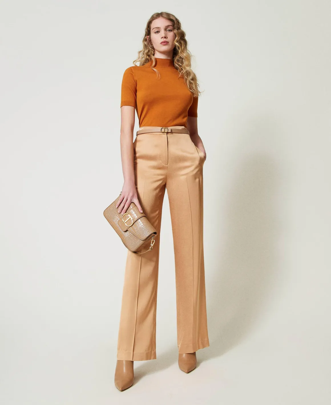 TWINSET Milano Pantaloni Straight Leg In Raso | Pantaloni Eleganti | Pantaloni Dritti E A Sigaretta