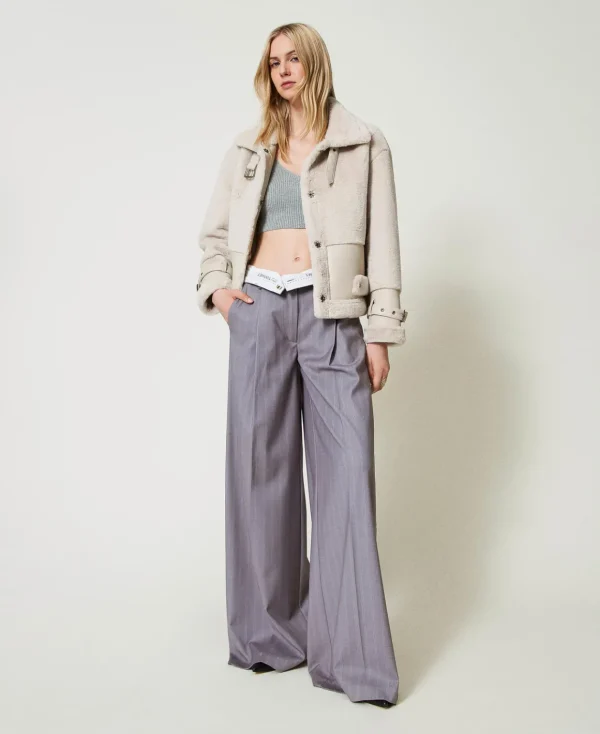 TWINSET Milano Pantaloni Wide Leg Gessati Con Risvolto | Pantaloni Eleganti | Pantaloni Ampi E A Palazzo