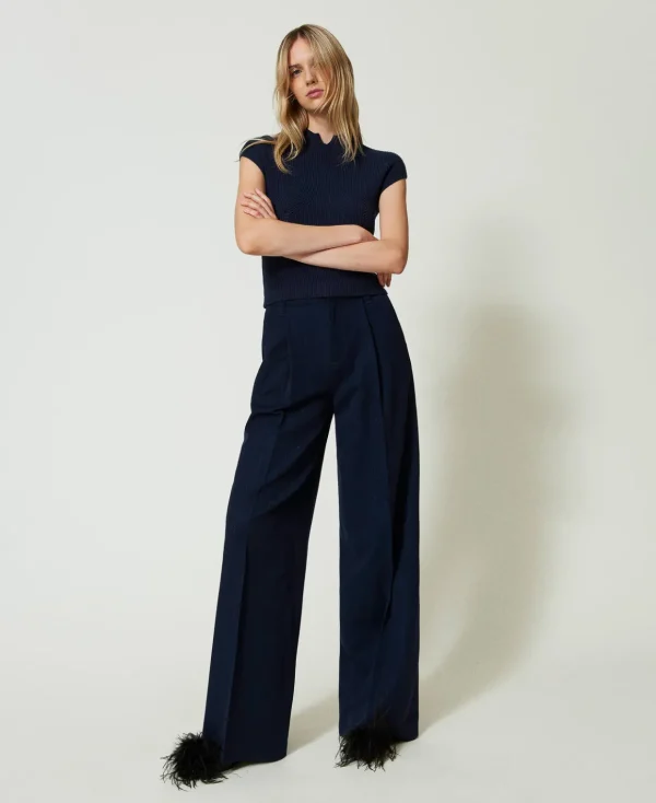 TWINSET Milano Pantaloni Wide Leg Gessati Lurex | Pantaloni Eleganti | Pantaloni Ampi E A Palazzo