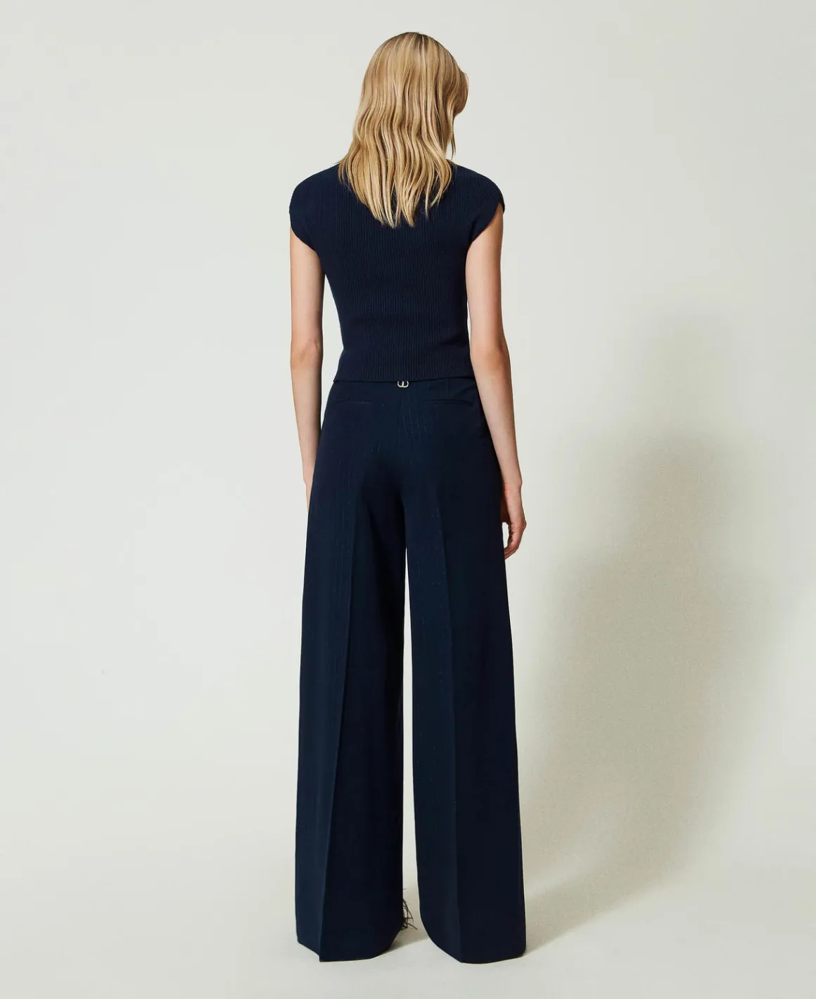 TWINSET Milano Pantaloni Wide Leg Gessati Lurex | Pantaloni Eleganti | Pantaloni Ampi E A Palazzo