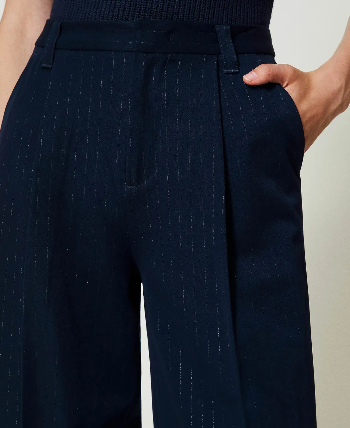 TWINSET Milano Pantaloni Wide Leg Gessati Lurex | Pantaloni Eleganti | Pantaloni Ampi E A Palazzo