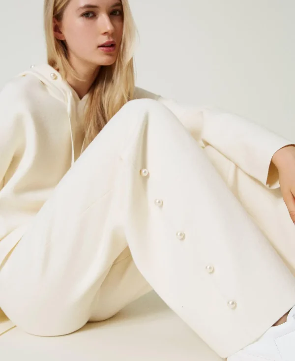 TWINSET Milano Pantaloni Wide Leg In Maglia Con Perle | Pantaloni Ampi E A Palazzo