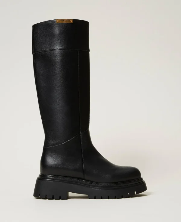 TWINSET Milano Stivali Alti Con Targhetta Logo | Scarpe Basse | Stivali E Stivaletti