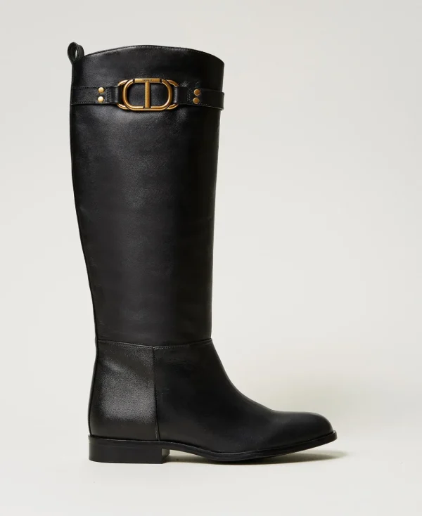 TWINSET Milano Stivali Alti In Pelle Con Oval T | Scarpe Basse | Stivali E Stivaletti