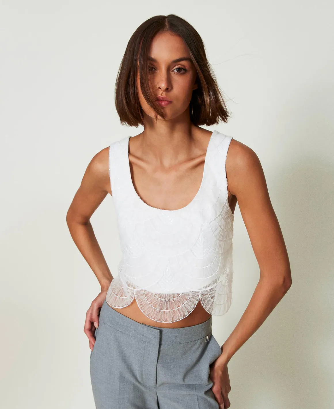 TWINSET Milano Top In Crêpe Cady E Organza Ricamata | T-Shirt E Top