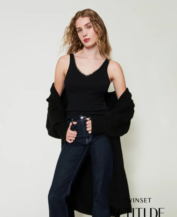 TWINSET Milano Top In Maglia A Costine Con Perline | T-Shirt E Top