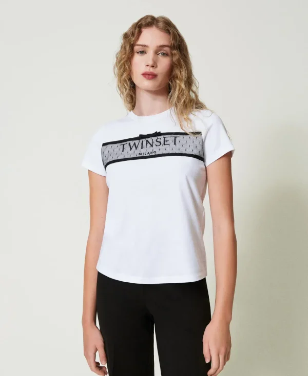 TWINSET Milano T-shirt Con Balza In Tulle E Ricamo Logo | T-Shirt E Top