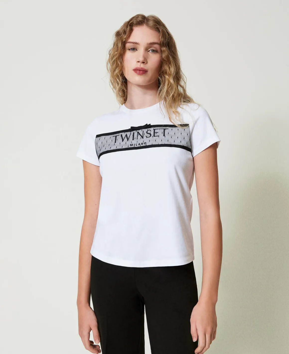 TWINSET Milano T-shirt Con Balza In Tulle E Ricamo Logo | T-Shirt E Top
