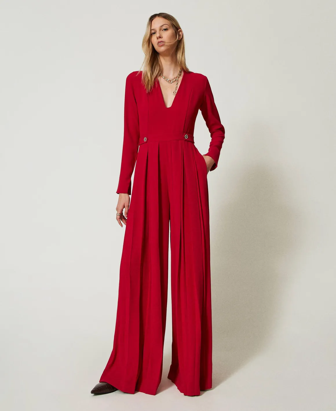 TWINSET Milano Tuta In Crêpe Plissé Con Bottoni | Tute | Vestiti Lunghi