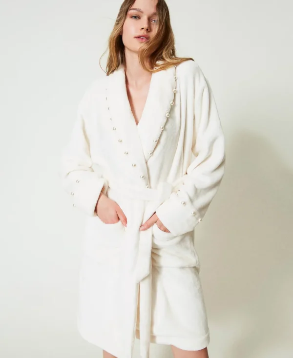 TWINSET Milano Vestaglia In Faux Fur Con Perle | Intimo E Nightwear