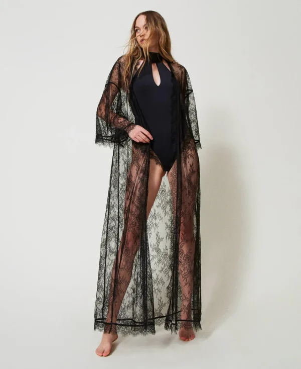 TWINSET Milano Vestaglia Lunga In Pizzo Con Cintura | Intimo E Nightwear